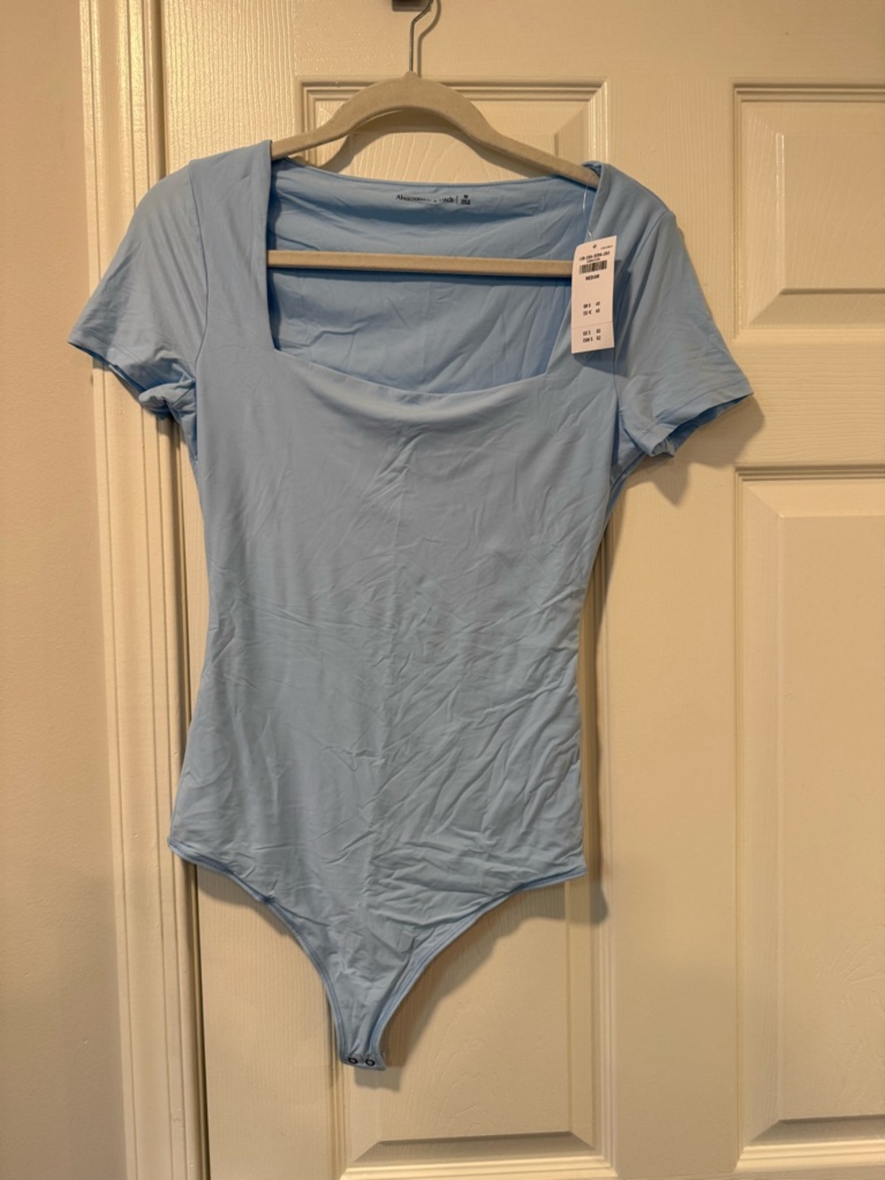 Abercrombie & Fitch Light Blue Square Neck Short Sleeve Bodysuit